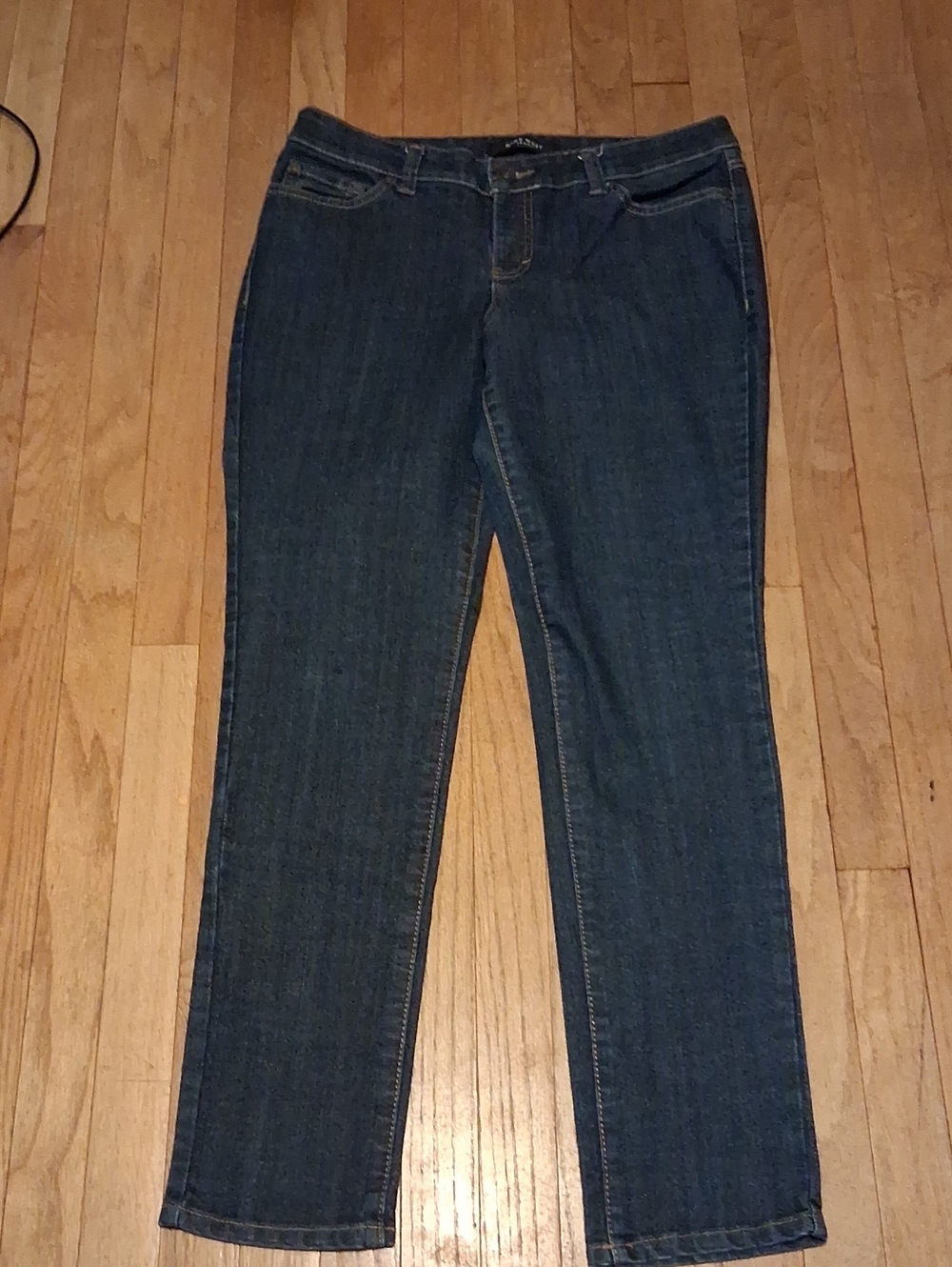 nine west santa monica straight leg jeans womens 12 r stretch denim slimming ln!
